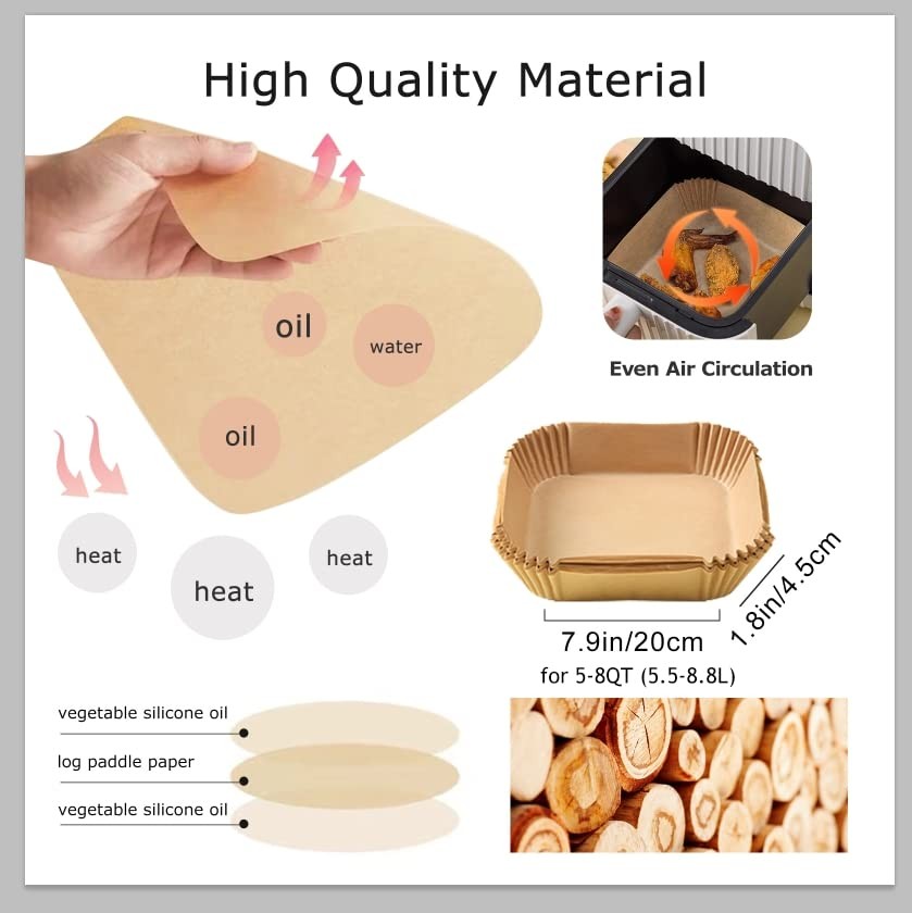 Palksky 100Pcs Air Fryer Baking Paper - Square, 7.9 Inch, 100PCS-7.9inch gallery