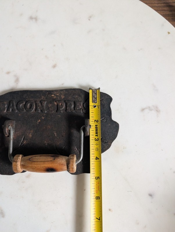 Cast Iron Bacon Press Pig Shape Grill Press Burger Smasher Wood Handle gallery