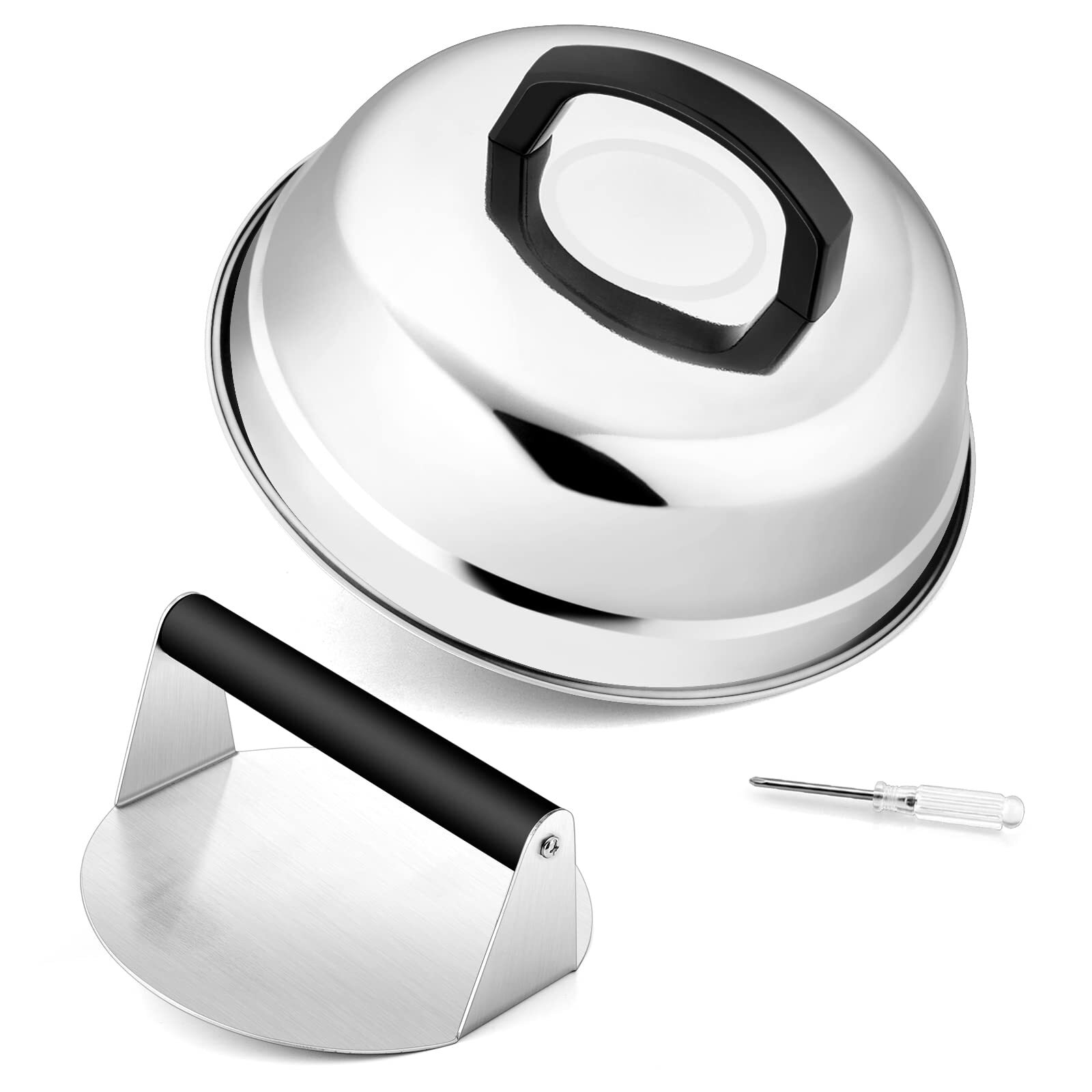9in Melting Dome & 7in Burger Press Round Basting Steam Cover With Stainless Ste gallery