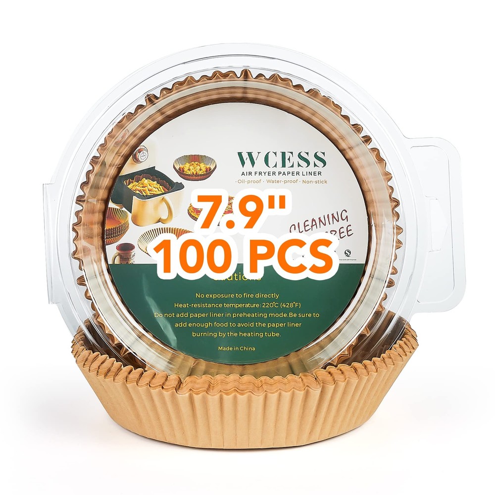 100Pcs Air Fryer Disposable Paper Liner With Pastry Brush, WCESS 7.9 inches