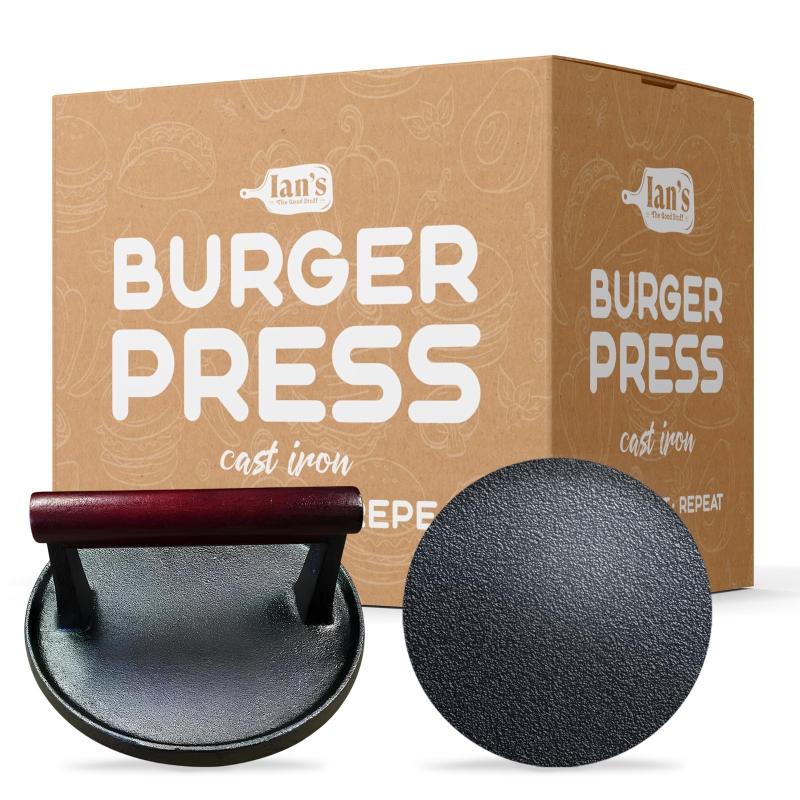 Heavy Duty 6.5" Cast Iron Burger Press - Perfect for Smash Burgers & Grilling, G gallery