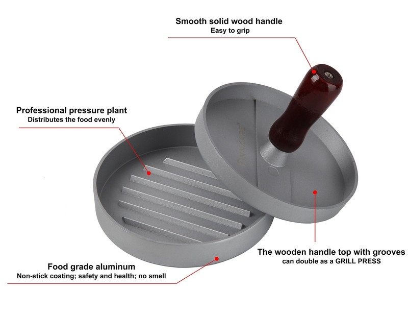 Aluminum Burger Press Patty Maker, Wooden Handle plus 1,000 Non Stick WAX Papers gallery
