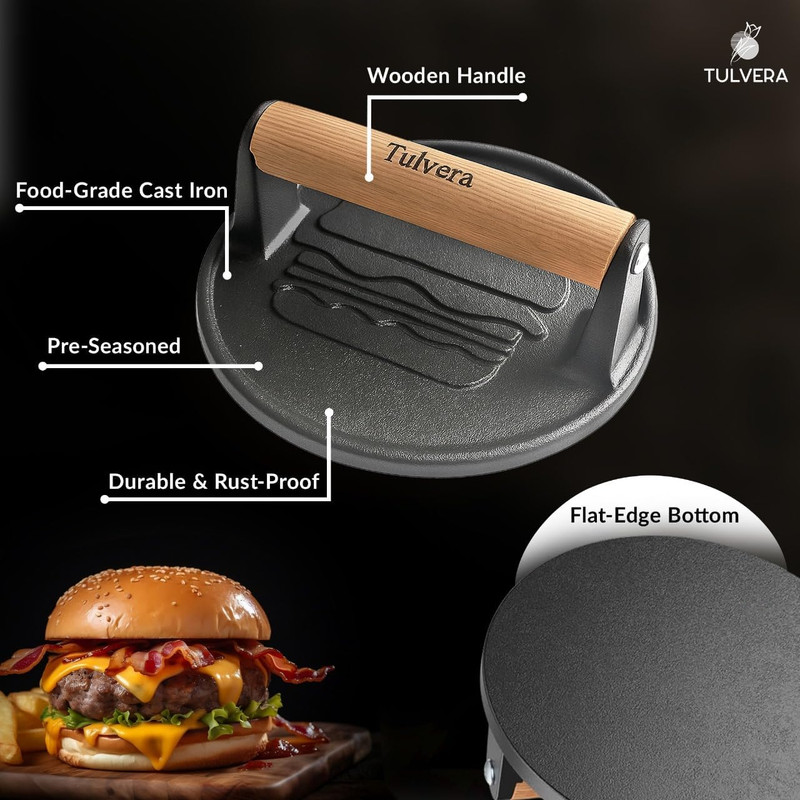 Burger Press | Cast Iron Hamburger Smasher Tool | FlatEdge Meat P gallery