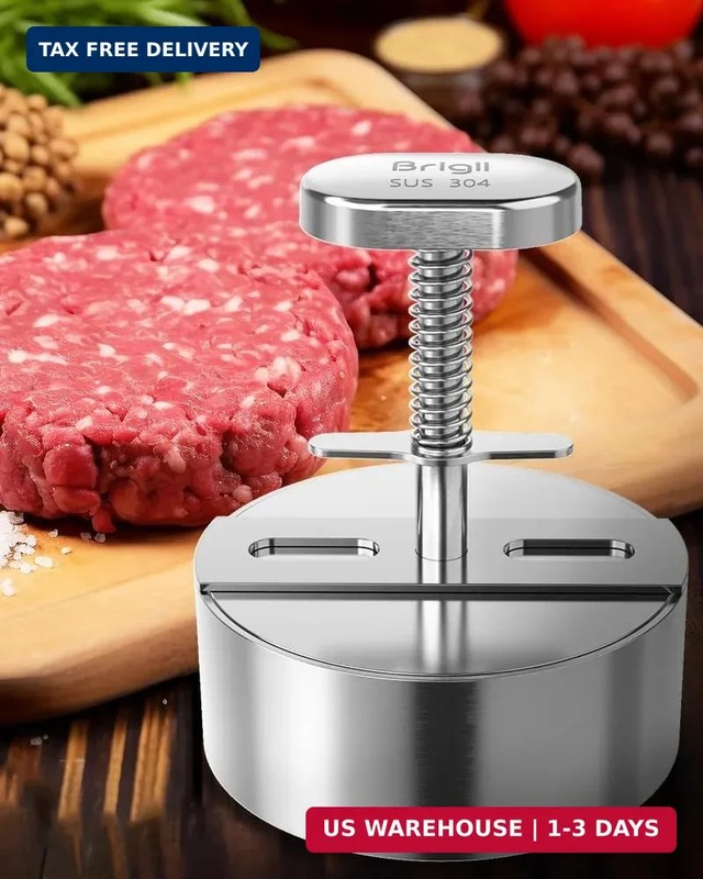 Brigii 304 Stainless Steel Burger Press, 4.5" Hamburger Patty Maker with Thickne gallery