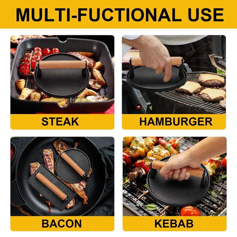 Burger , Smash Burger for Griddle, Heavy Duty Cast Iron Round 6.9In & Rectang... gallery