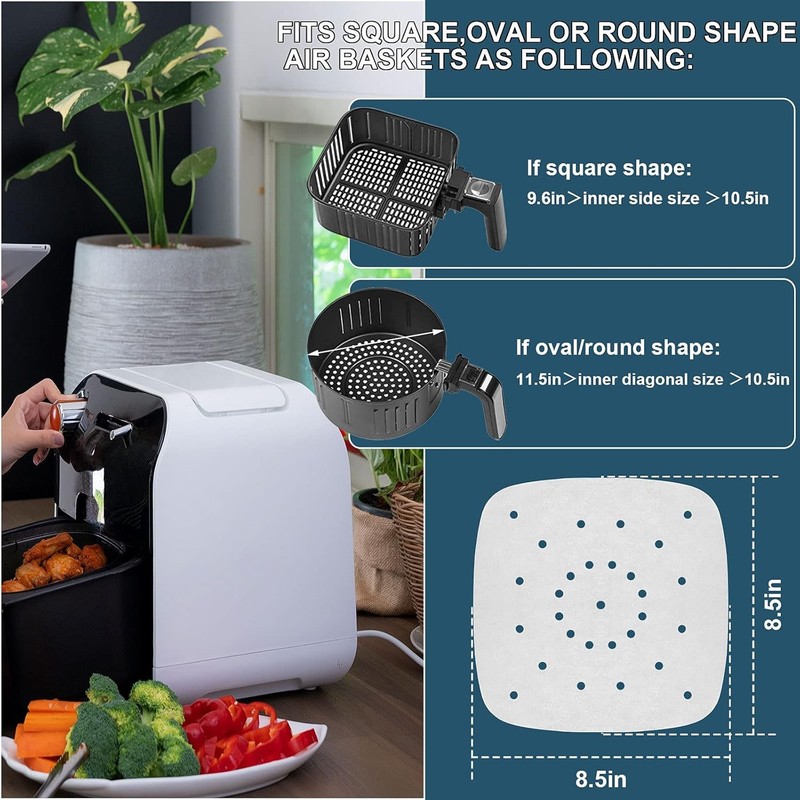 200pcs Air Fryer Parchment Paper Disposable Liner 8.5in x 8.5in, White gallery