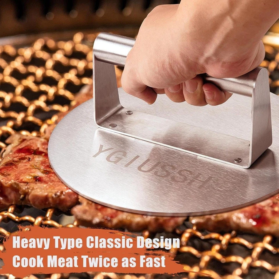 Stainless Steel Bacon Press 8.7 Inch round Heavy Duty BBQ Press with Heat Resist gallery