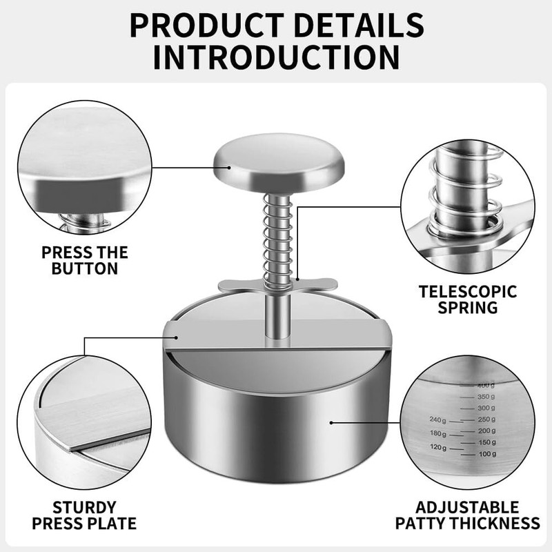 Stainless Steel Adjustable Hamburger Press & Patty Maker Non-Stick Professional gallery