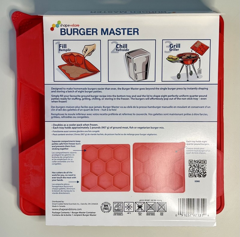 Burger Master Shape + Store 8-In-1 Burger Press & Freezer Container, Red NEW gallery