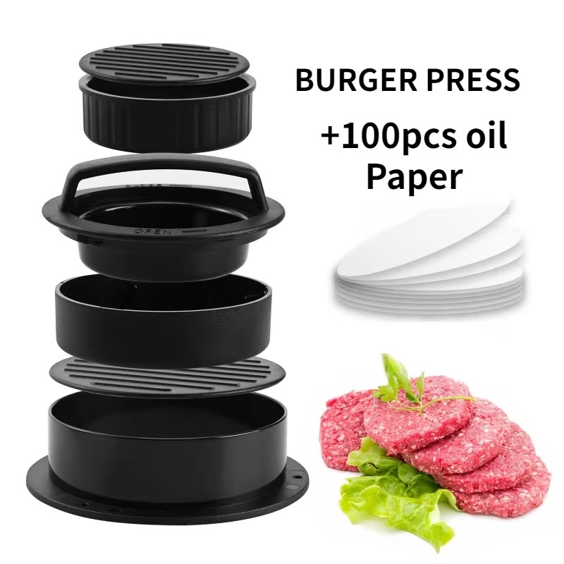 ABS Hamburger Press Meat Pie Press Stuffed Burger Mold Maker with Baking Paper L gallery