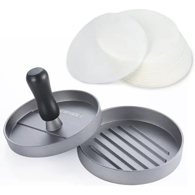 Burger Press Aluminum Hamburger Patty Maker with 100 Wax Papers for BBQ Grill. gallery