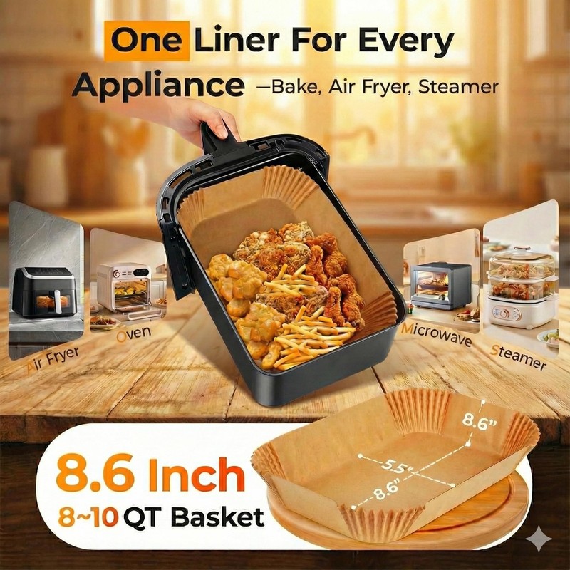 Air Fryer Liners Disposable Parchment Paper Liner 8.6*5.5"Rectangular, Brown gallery