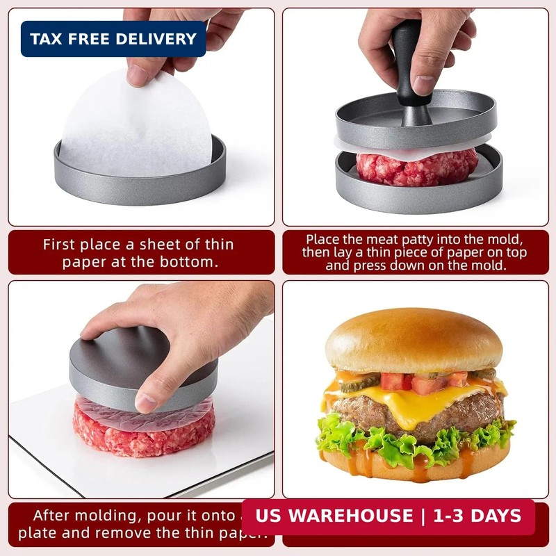 Burger Press 100 Patty Papers Set,4.6 Inch Round Smasher,Non-Stick Hamburger Pat gallery