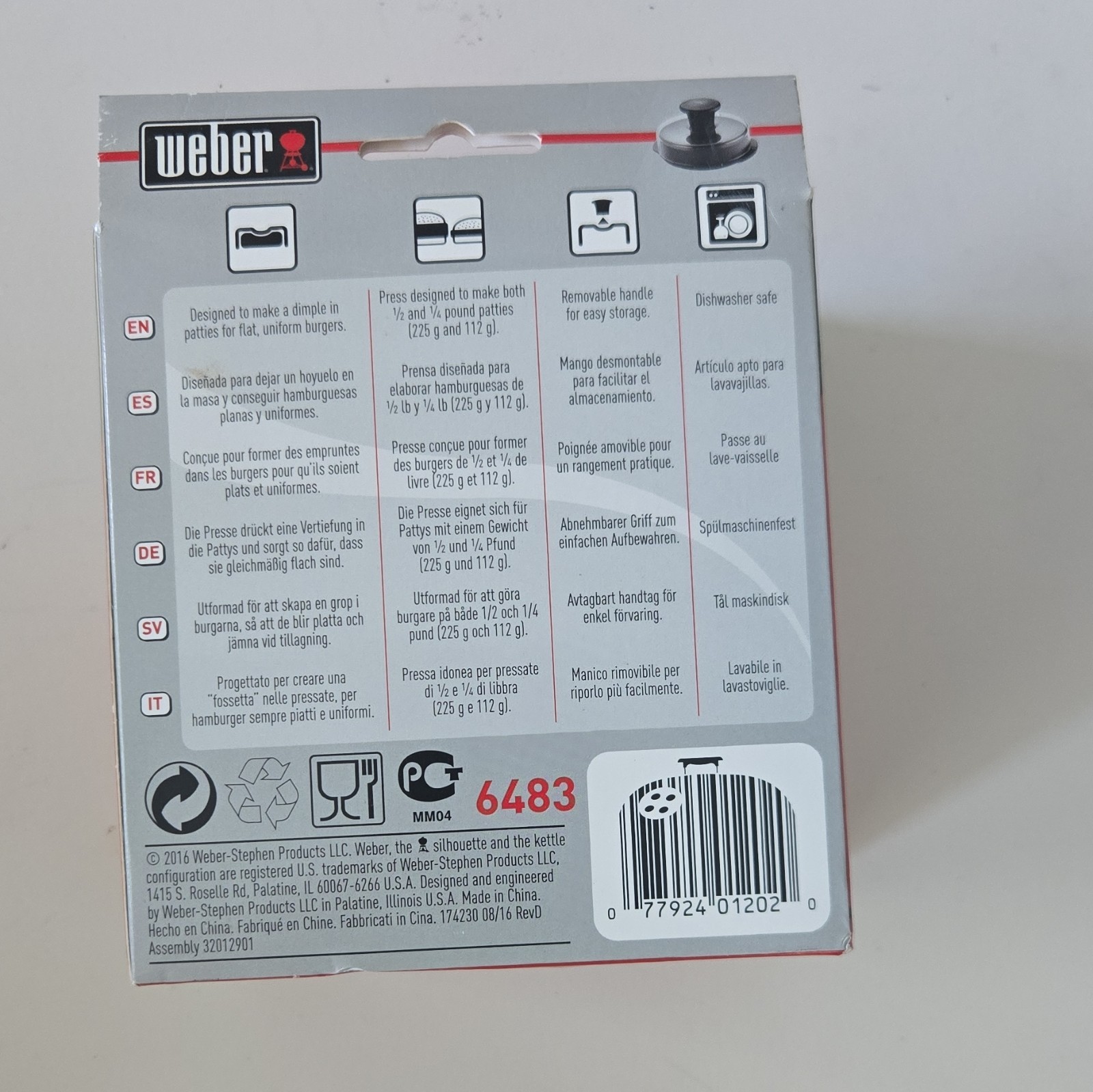 Weber Burger Press 6483, Large 4.5in Plastic, Black, Dishwasher Safe Handle gallery