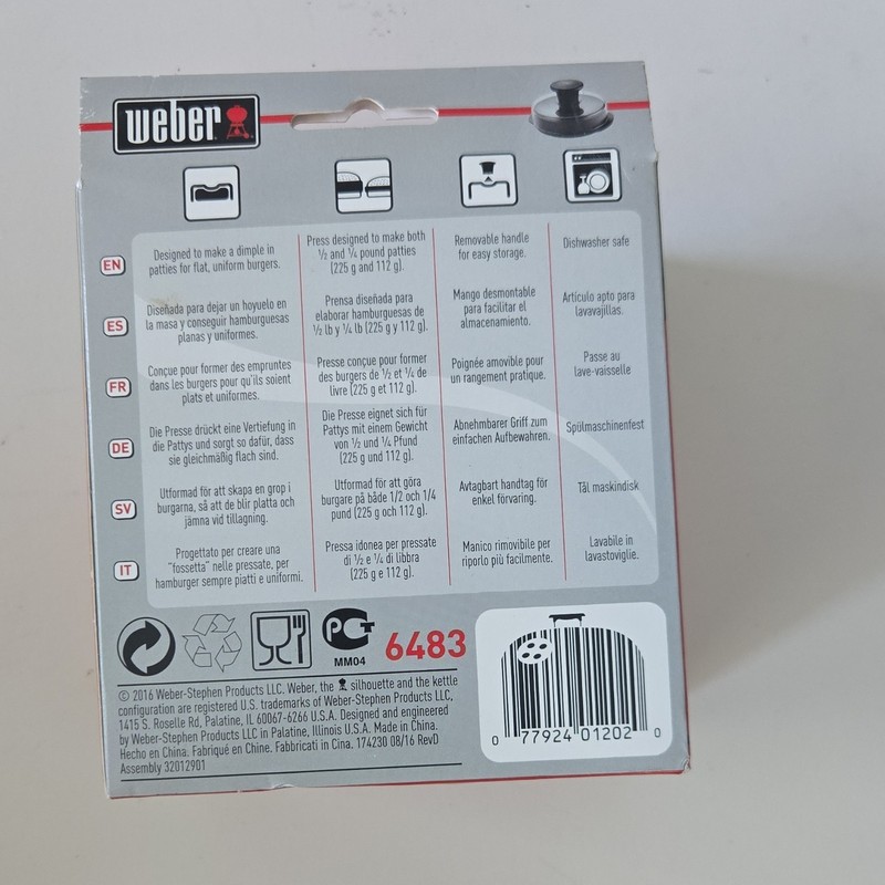 Weber Burger Press 6483, Large 4.5in Plastic, Black, Dishwasher Safe Handle gallery