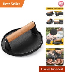 Heavy Duty 6.9-Inch Cast Iron Grill Press with Wood Handle – Perfect for Bacon