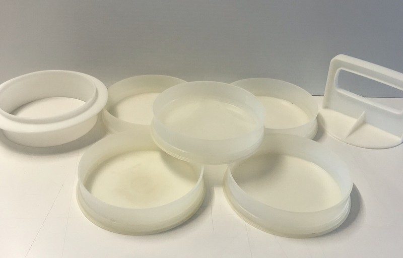 Tupperware Hamburger Press 2 piece With 5 Storage Containers Vintage BBQ Grill gallery