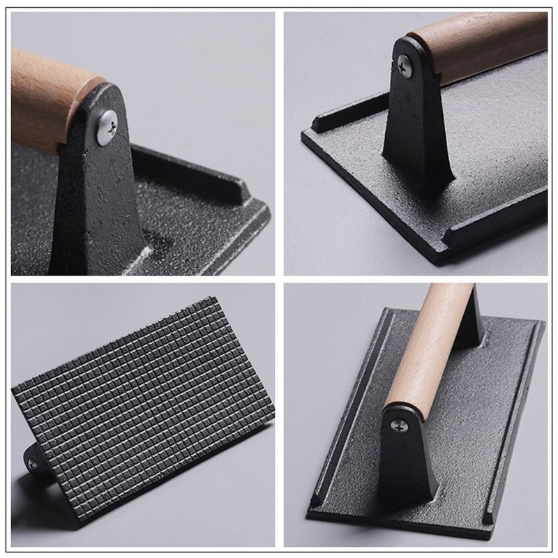 Cast Press Raised Ridges Even Cook Searing with Wooden Handle gallery