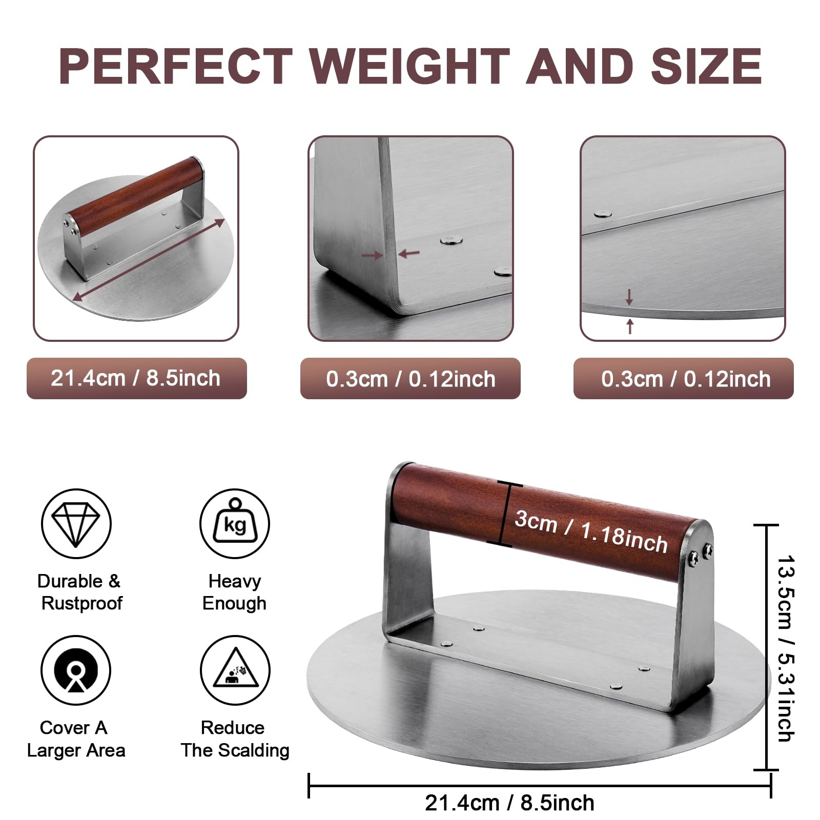 Extra Large Stainless Steel Burger Press, 8.5" NonStick Hamburger Smasher Tool & gallery