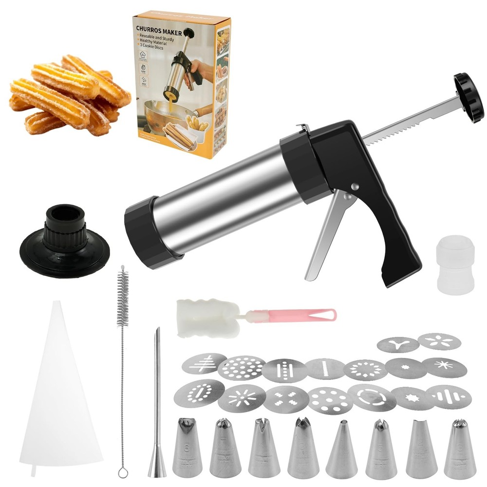 Churro Maker Machine, 3-in-1 Stainless Steel Churro Gun Kit - 16 Discs&8 Tips...