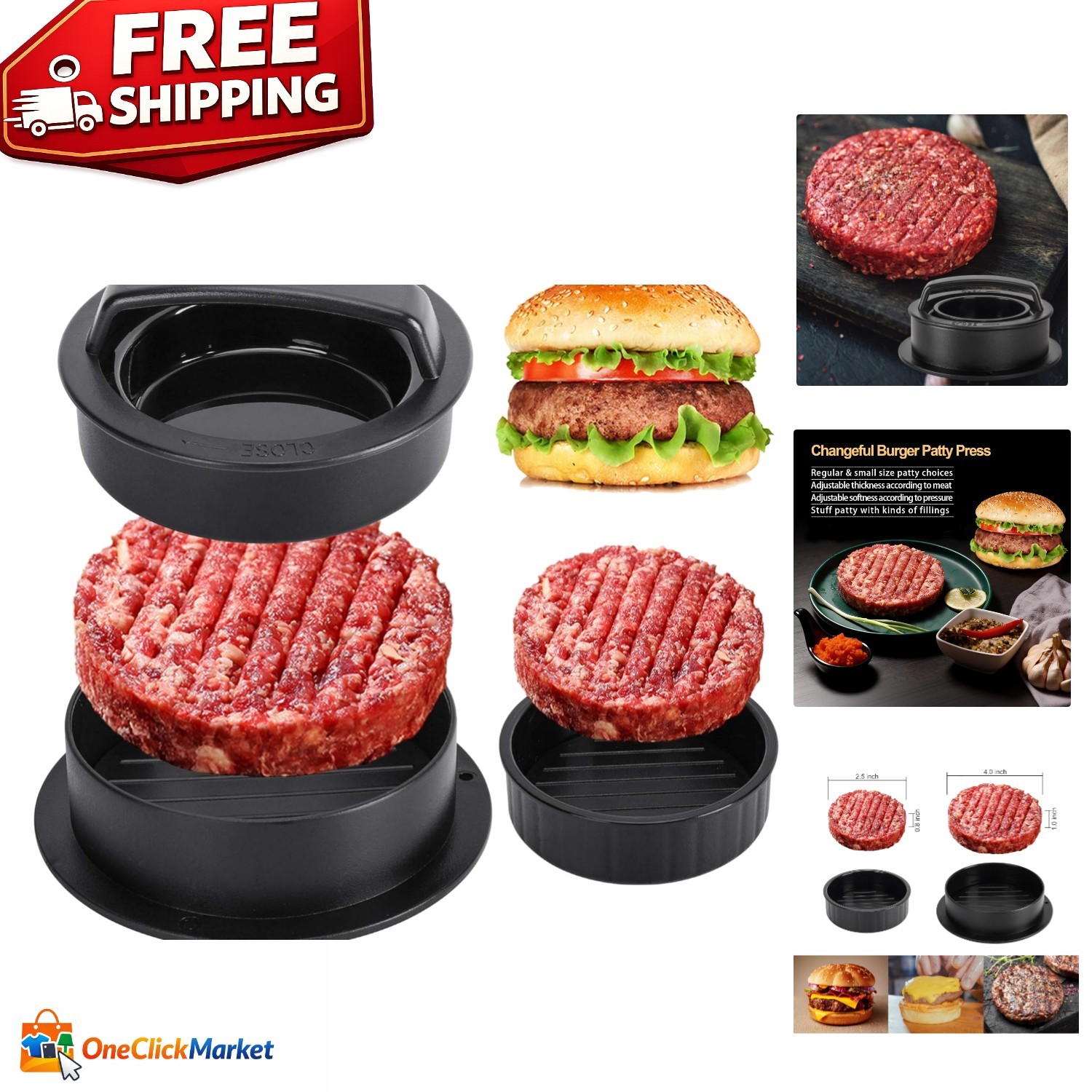 3 in 1 Non-Stick Burger Press: Perfect Patty Maker for Grilling Enthusiasts gallery