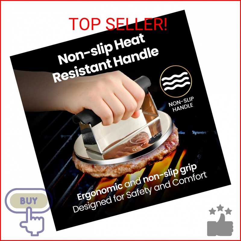 Smash Burger Press Stainless Steel, Burger Smasher for Griddle w/Heat Resistant gallery