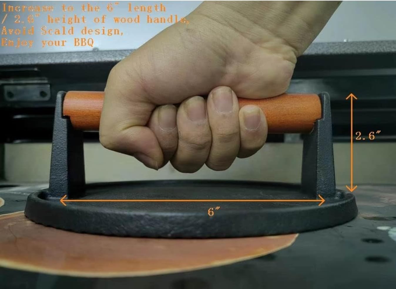 Cast Iron Grill Presses with Wood Handle Round w Flat Bottom gallery