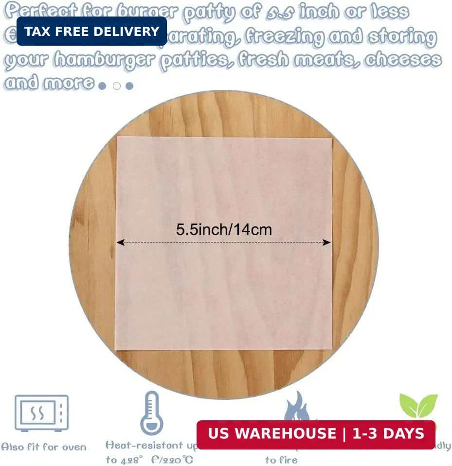 Burger Patty Paper, 5.5 x 5.5in, Set of 300, Patty Paper Squares, Baking Parchme gallery