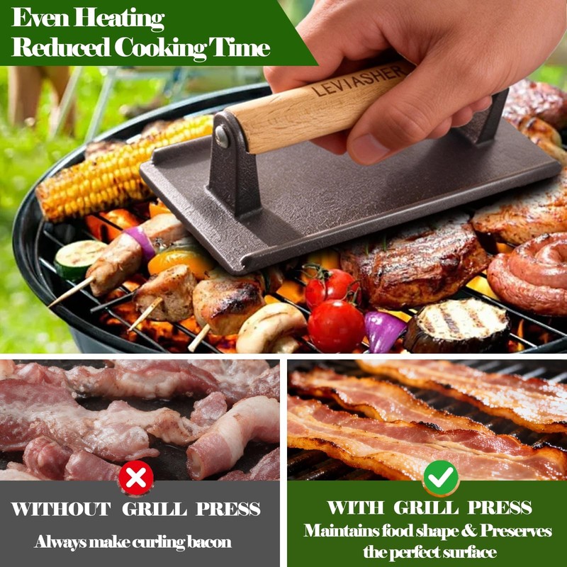 2.2lbs Heavy-Duty Cast Iron BBQ Grill Press for Bacon Burger Sandwich Steak Meat gallery