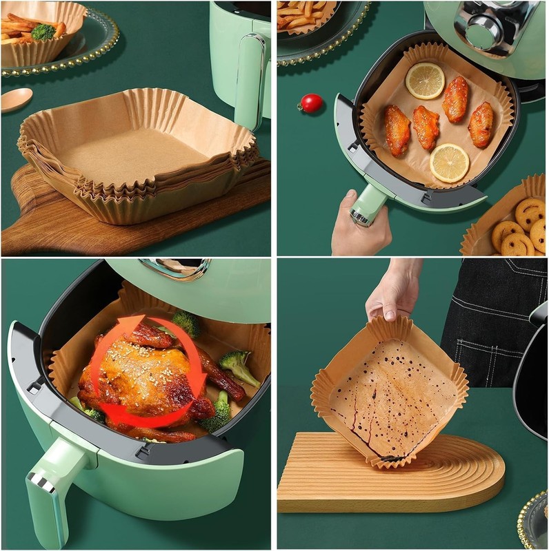 Air Fryer Liners Disposable,200Pcs Parchment 200PCS 8in Square, Brown gallery