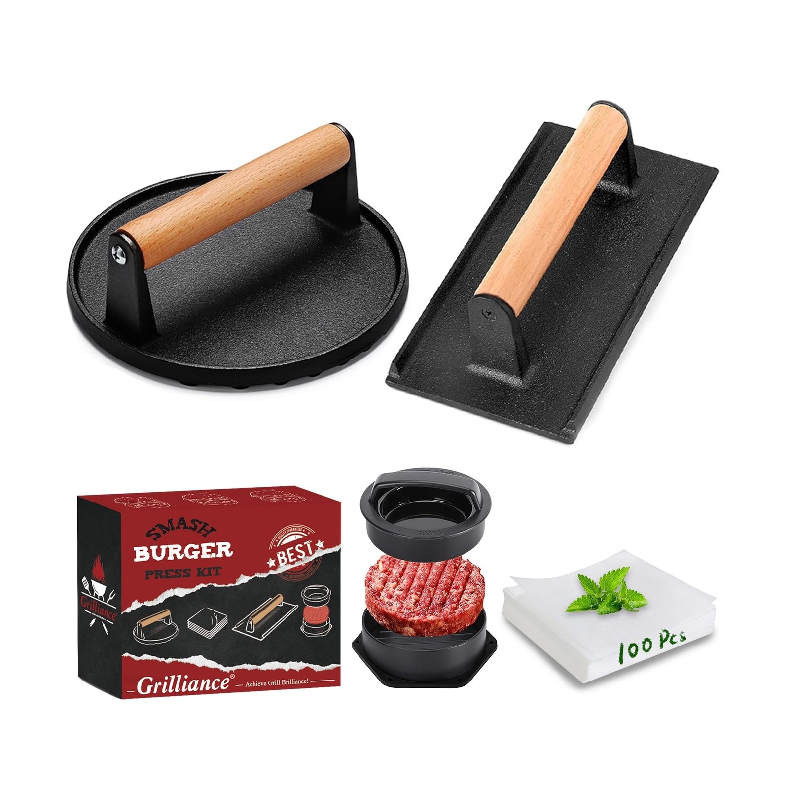 Grilliance Smash Burger Press Kit, 3 in 1 Hamburger Press Patty... Fast USA SHIP gallery