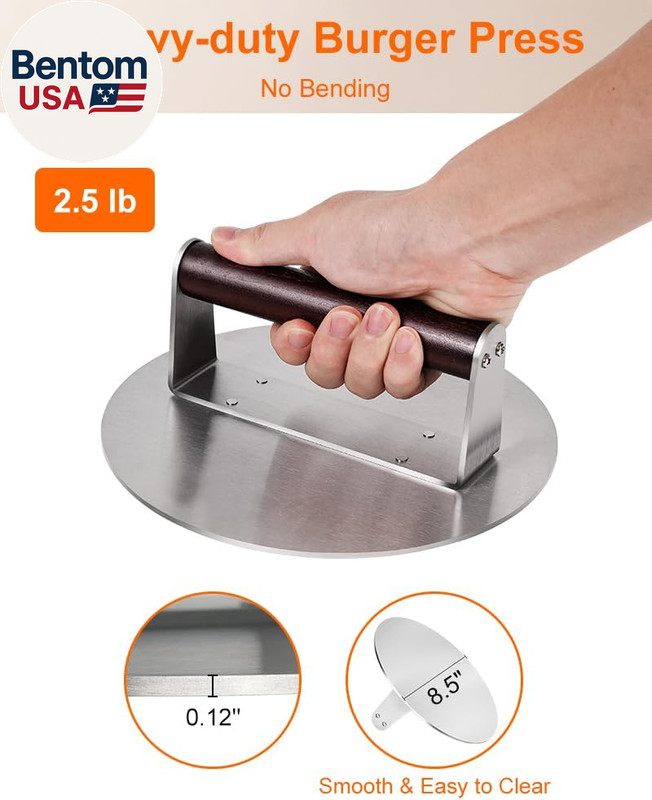 8.5" Stainless Steel Smashed Burger Press, round Flat Edge Grill Press for Crisp gallery