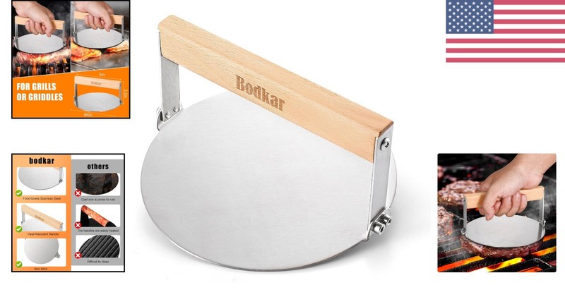 Rust-Proof 6-Inch Burger Smasher with Comfortable Wood Handle for Easy Grilling gallery