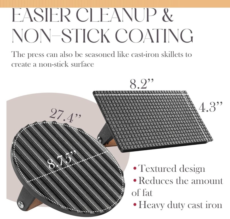 Bellemain Heavy-Duty Cast Iron Grill Press Set – Perfect Smash Burger Press gallery