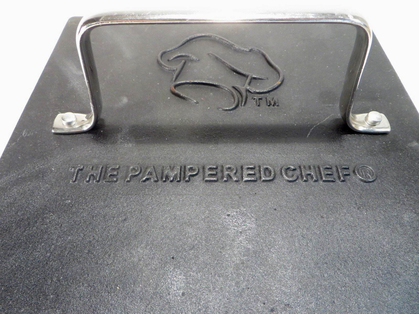 Pampered Chef Cast Iron Hamburger/Bacon Press Stainless Steel Handle 8.5" Heavy gallery