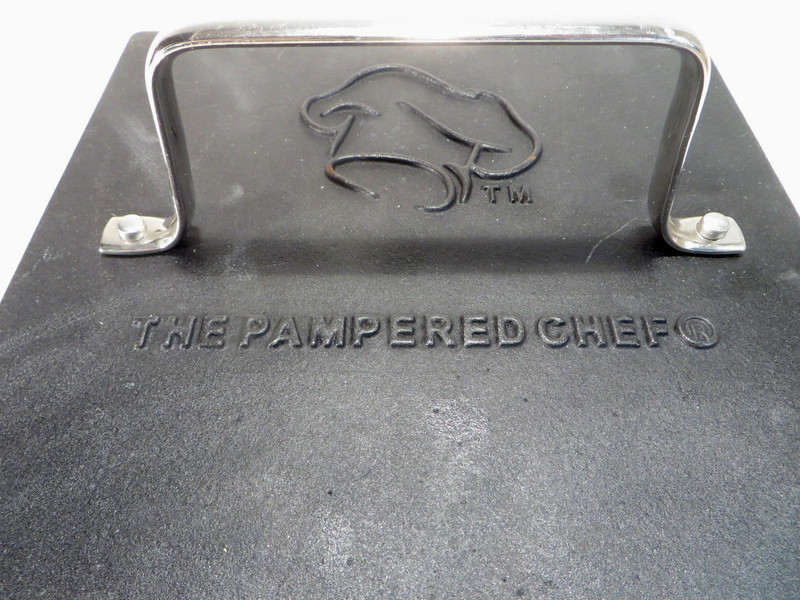 Pampered Chef Cast Iron Hamburger/Bacon Press Stainless Steel Handle 8.5" Heavy gallery