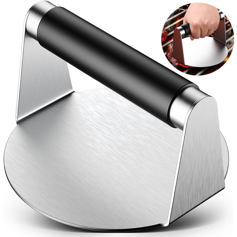Stainless Steel Burger Press with Anti‑Scald Handle, 5.5" Smash Grill Tool gallery