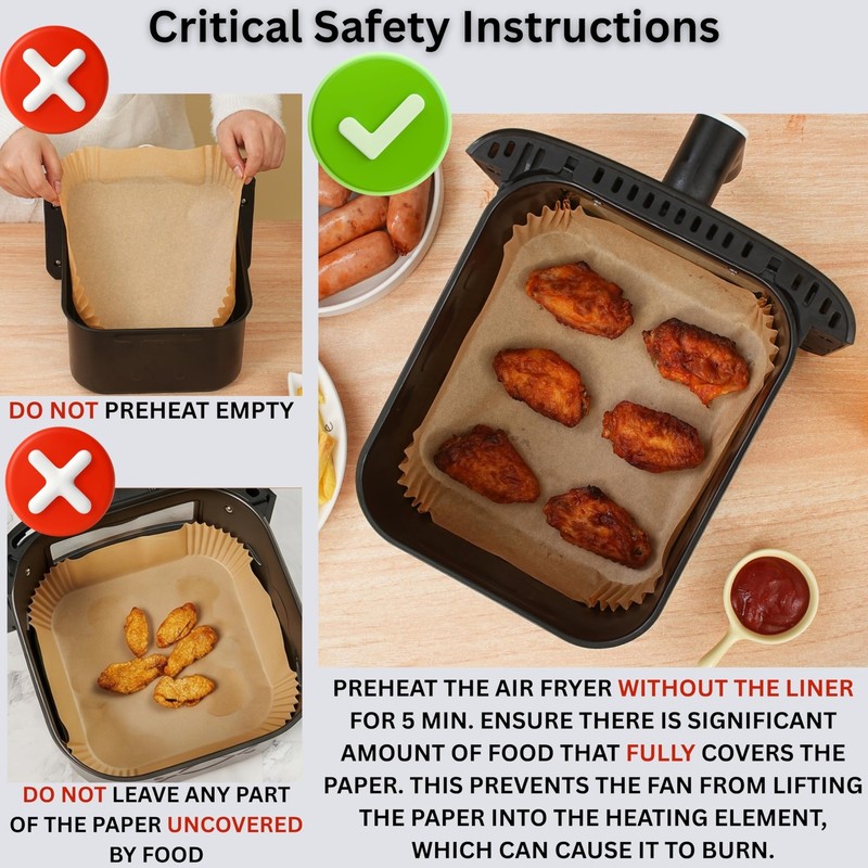 Air Fryer Liners Disposable, 125Pcs Paper Liners, 8"Square, Brown gallery