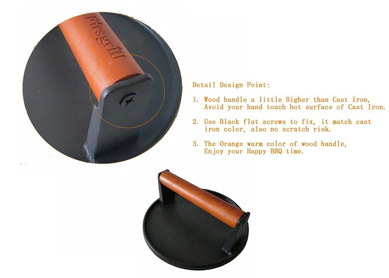 Heavy-Duty Cast Iron Burger Press 7.08" - Smash Burger Maker with Wood Handle fo gallery