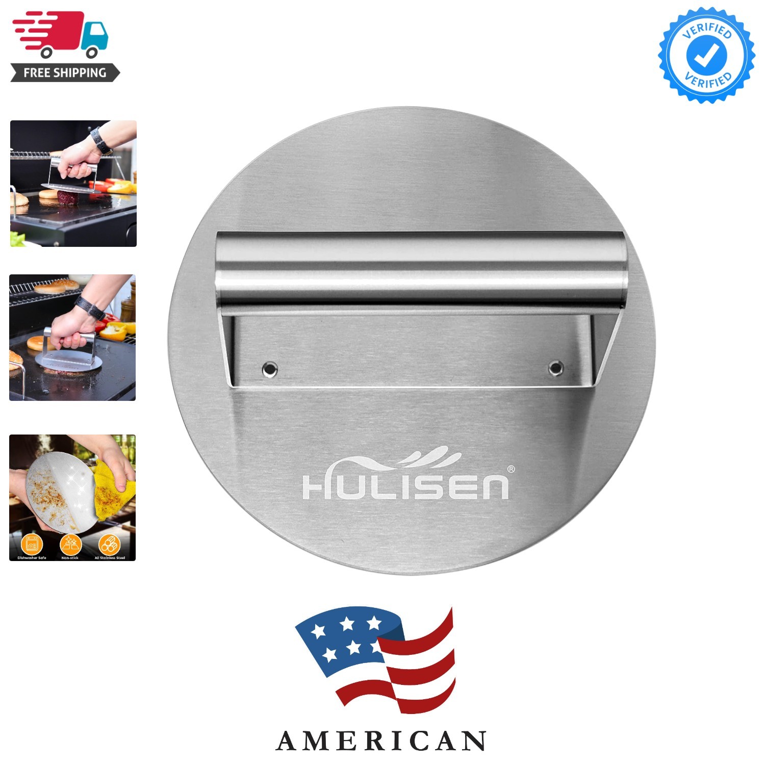 Stainless Steel Burger Press, 6.2 inch Round Burger Smasher, Professional Gri... gallery