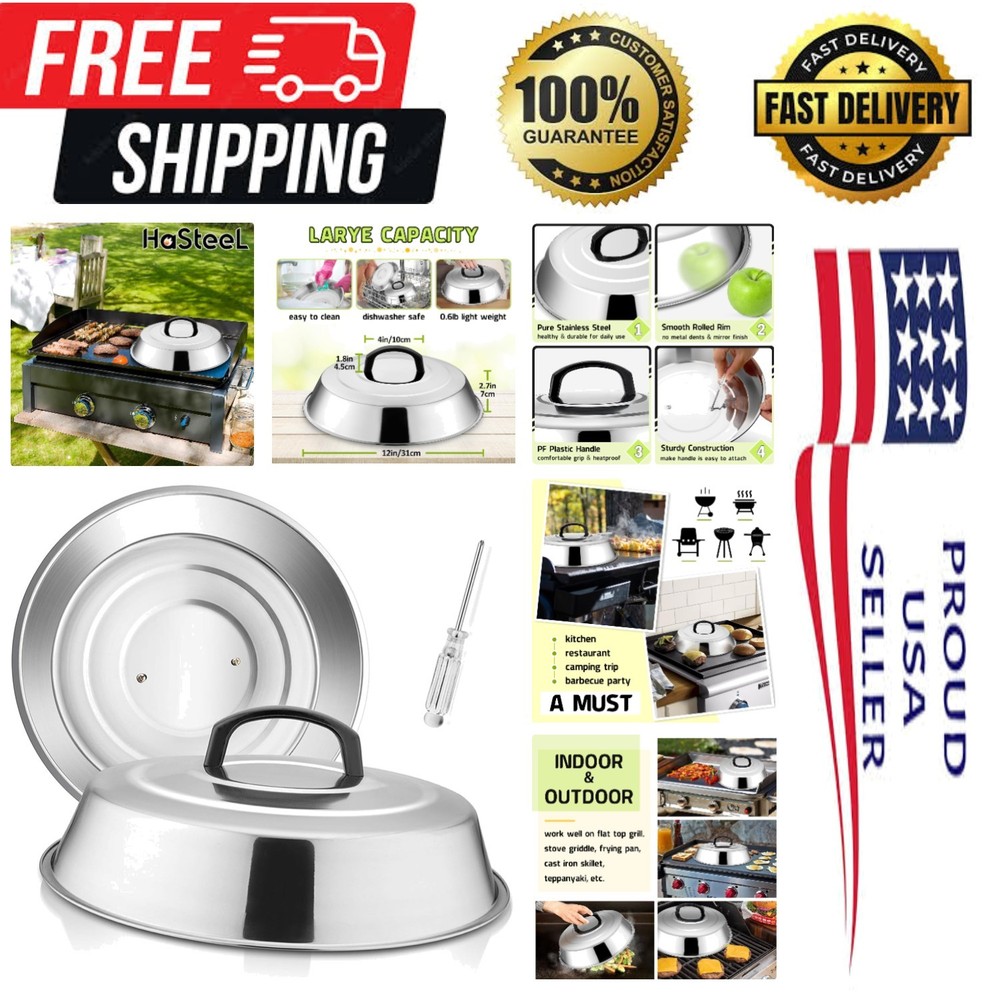 Cheese Melting Dome Set of 2 - 12 Inch Stainless Steel BBQ Grilling Accessory