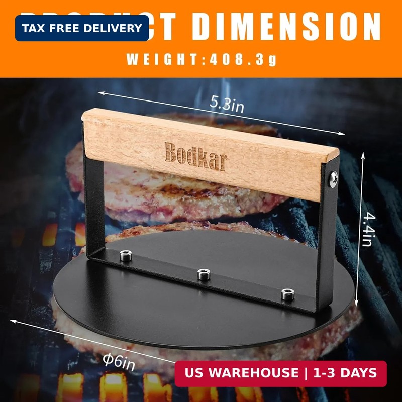 bodkar Smash Burger Press 6 inch, Round Burger Smasher Grill Press for Griddle B gallery