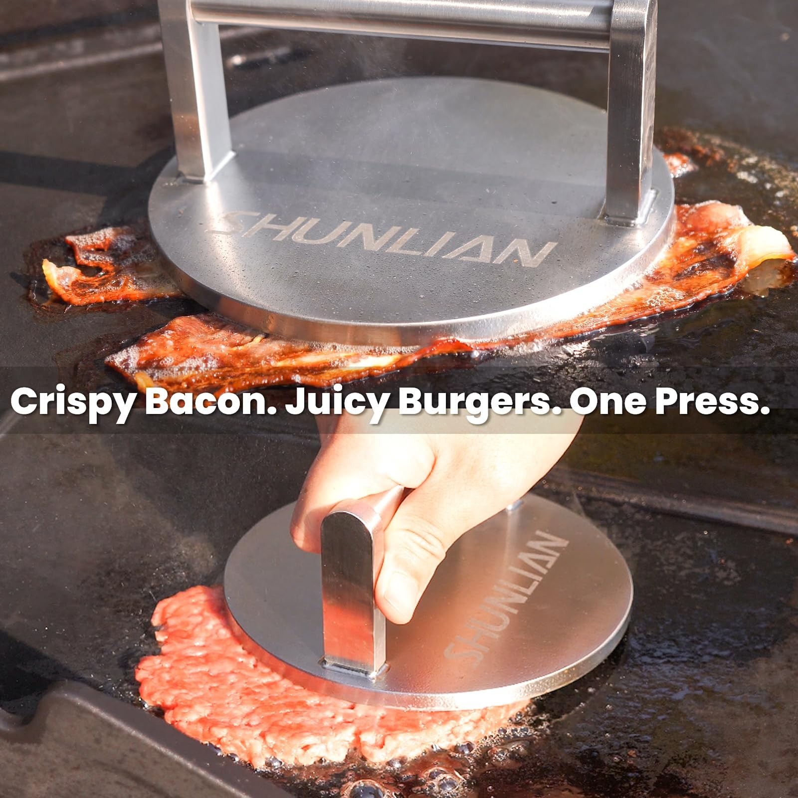 Smash Burger Press, 6 Inch Heavy Duty Burger Smasher Tool, 3.1lb Non-Stick Sm... gallery