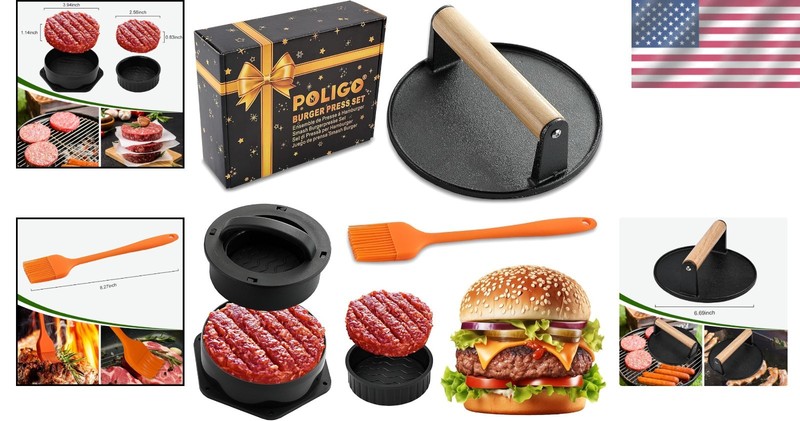 Cast Iron Smash Burger Press - Grill & Griddle Set gallery