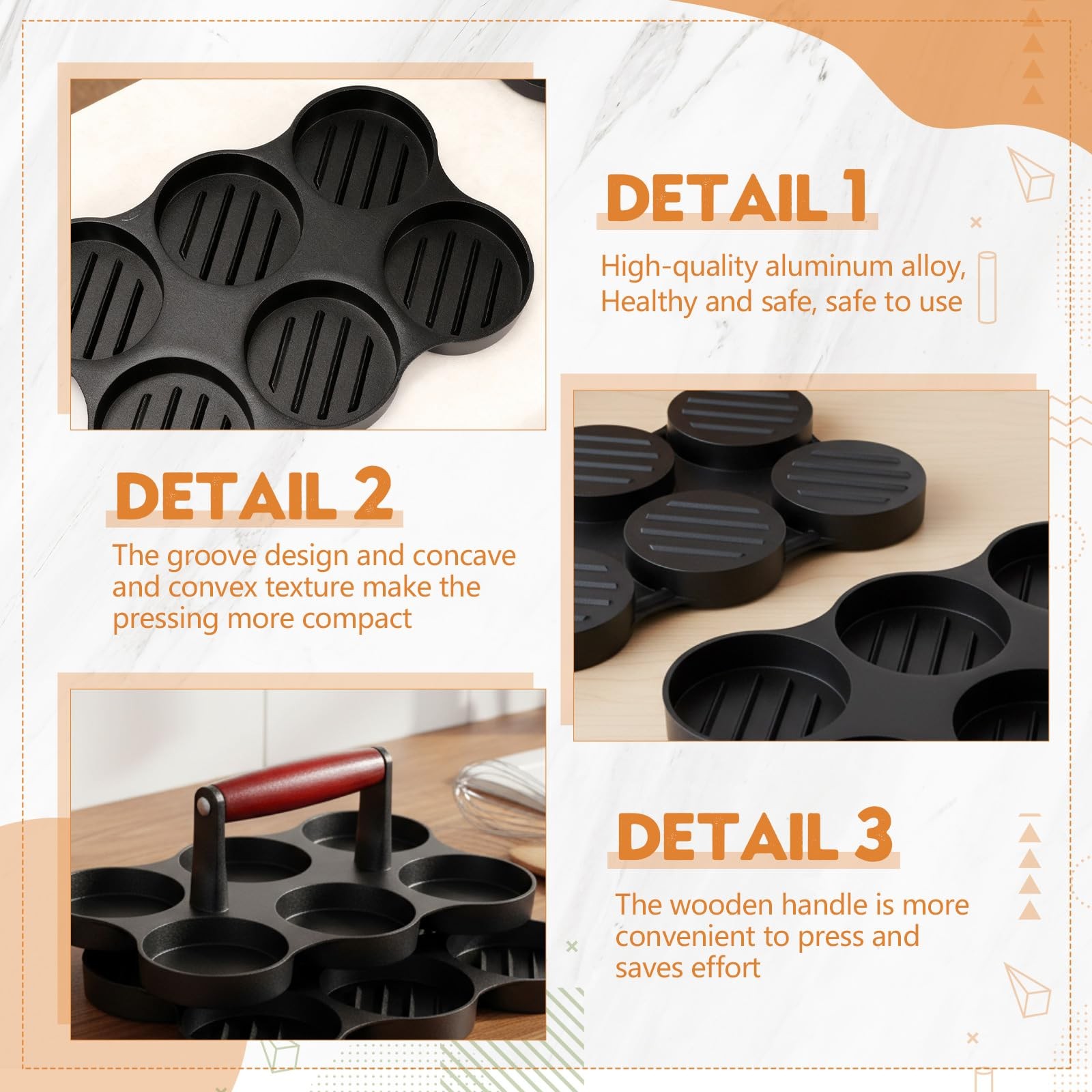 Mini Burger Press Six 2.64 Inch Molds Patty Maker BBQ Picnic Black Tool gallery