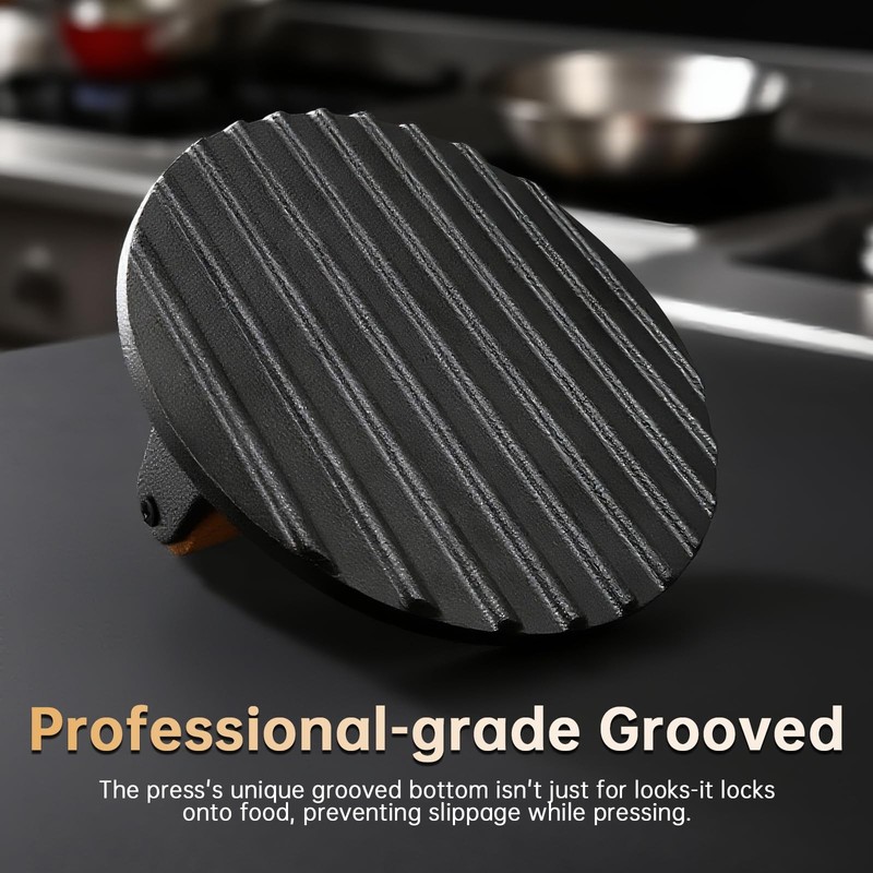 Smash Burger Press 6.9"Round 2.2 lb Heavy-Duty Cast Iron Hamburger Smasher Tool gallery