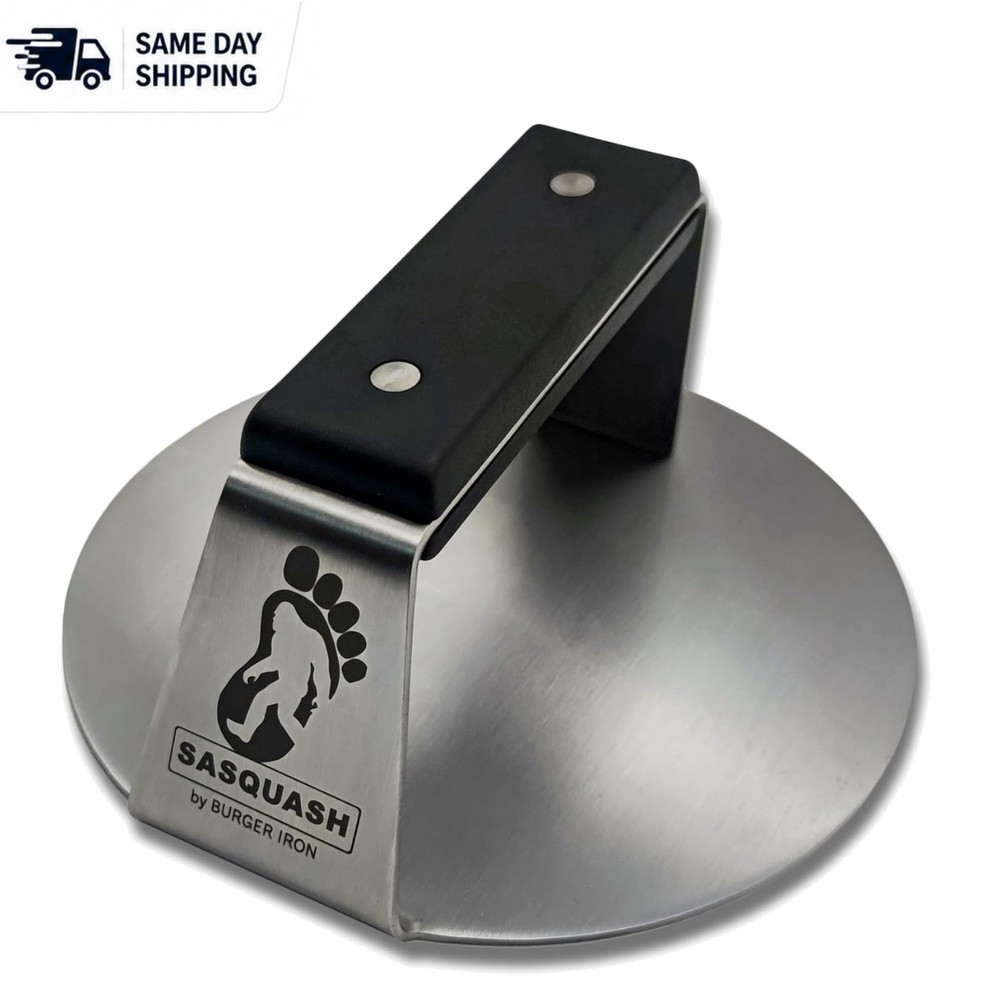 6-Inch Sasquash Stainless Steel Meat Press with Flat Handle for Ultimate Cooking