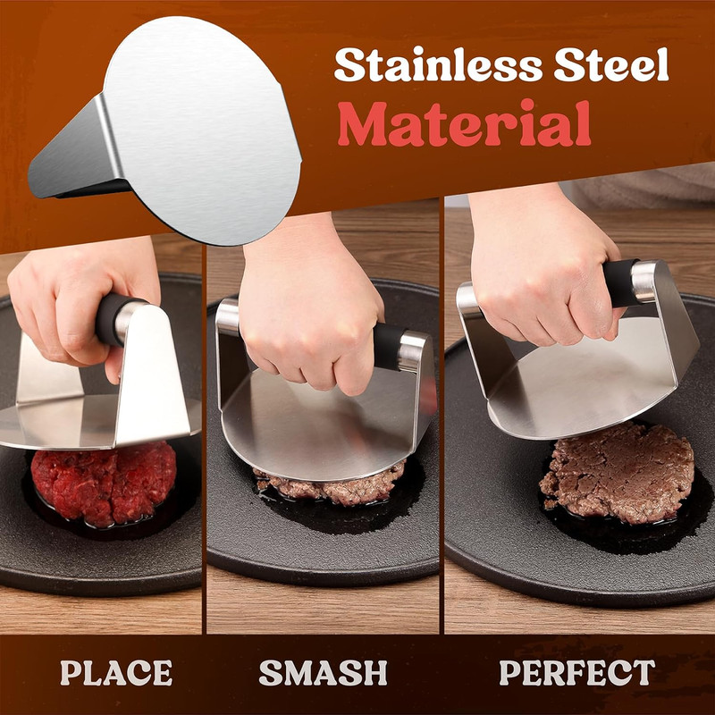 Pisol Smash Burger Press, Hamburger Smasher Tool for Griddle, Stainless Steel Ha gallery