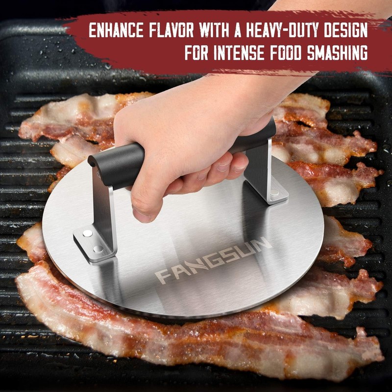 Bacon Press for Griddle, Stainless Steel Grill Press, 8.5-Inch Heavy-Duty Bur... gallery