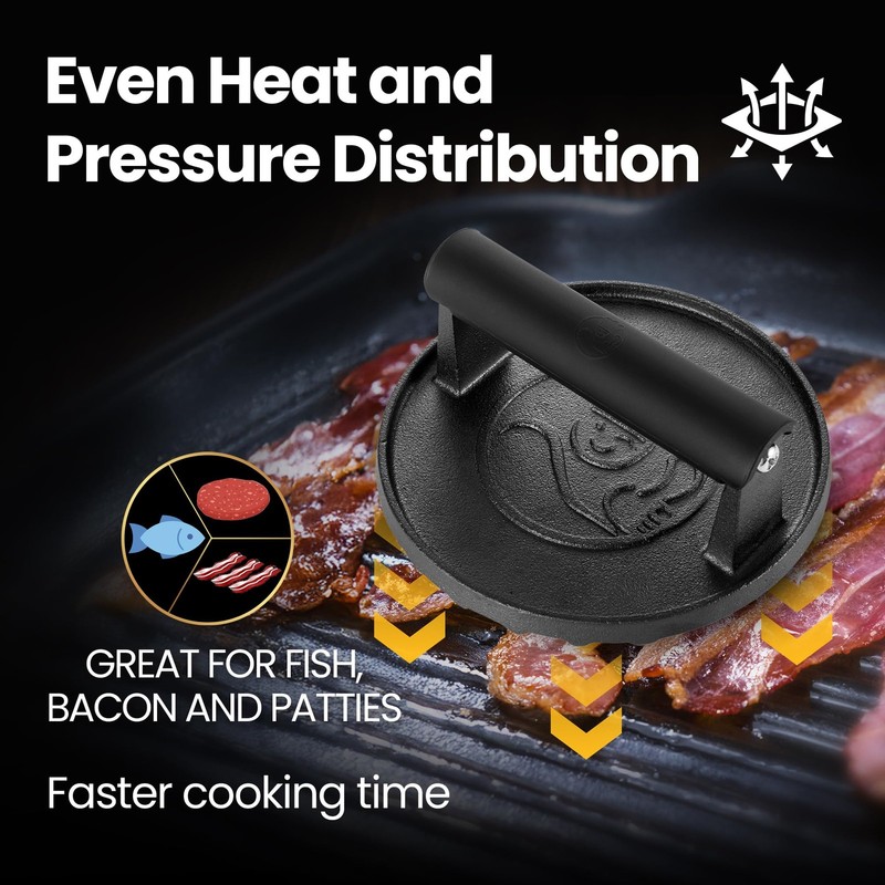 Smash Burger Press for Griddle, 5-Year 6*6*2.6 in, Cast Iron gallery